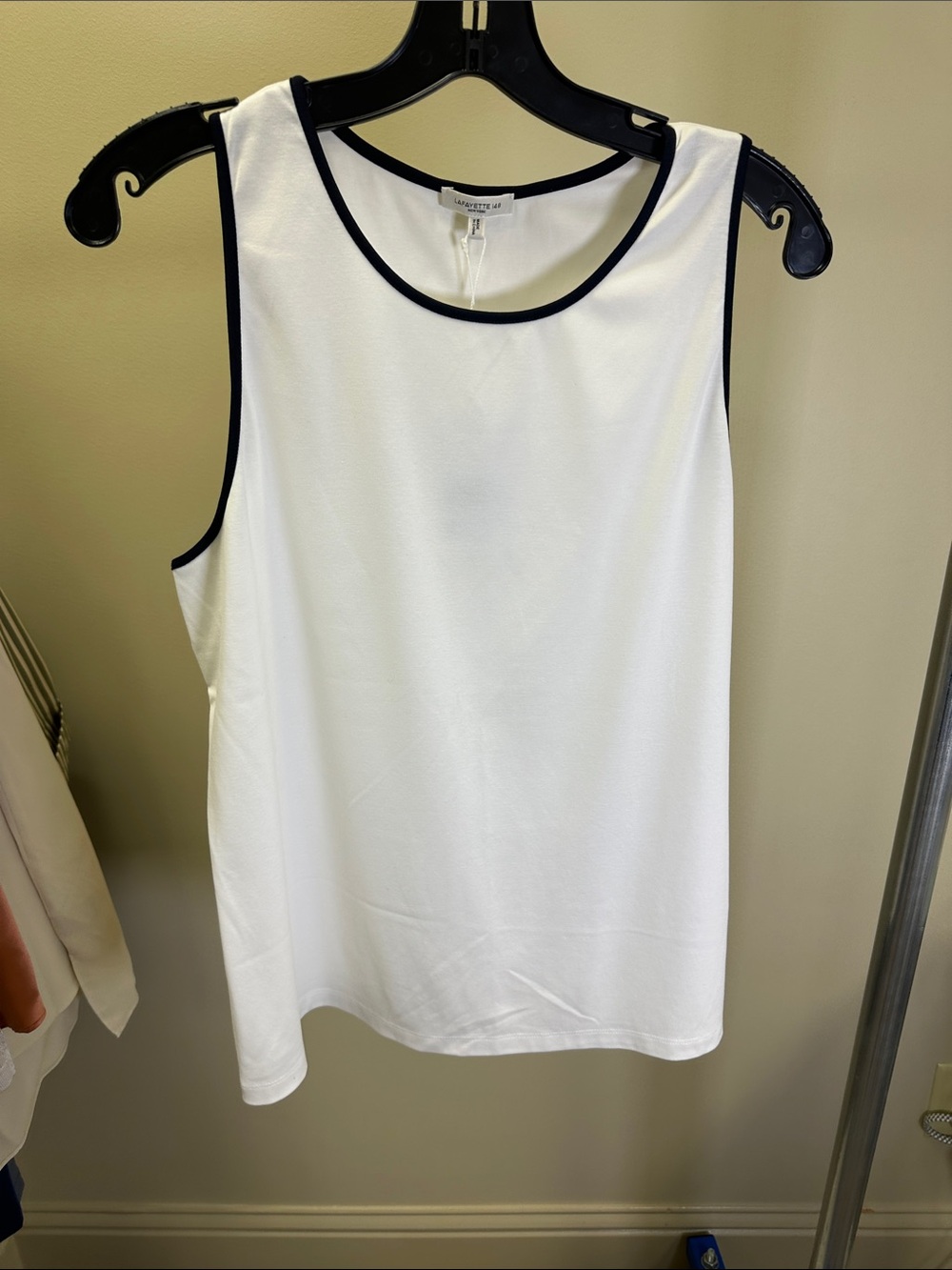 Lafayette 148 New York White Tank with Navy Contrast Trim